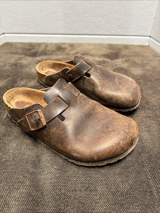 Birkenstock Shoes - Birkenstock Brown Leather Adjustable Buckle Mules Clogs